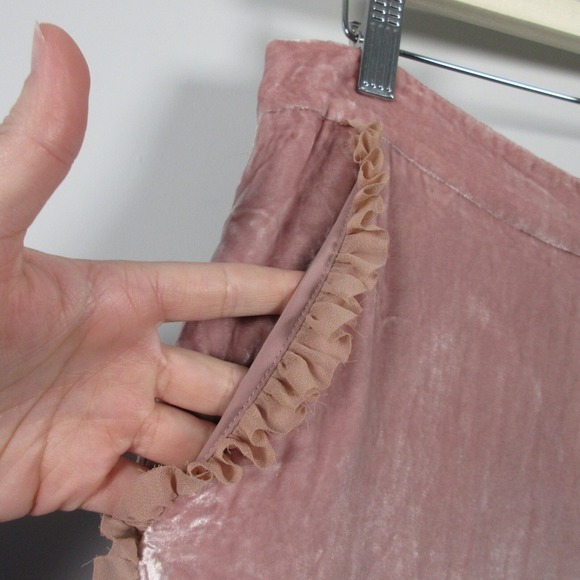 Cinq a Sept 5a7 Velvet Pants Women 8 Pink Rayon Silk Ruffle Wide Leg Luxury 342 - Picture 7 of 11